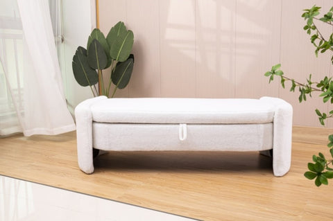 ZUN Footstool with storage function beige teddy fabric suitable for hallway bedroom living room W127853748