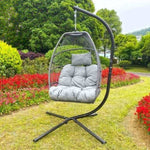 ZUN Outdoor Patio Wicker Folding Hanging Chair,Rattan Swing Hammock Egg Chair With Cushion And Pillow 98861428