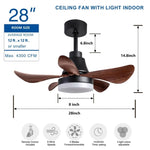 ZUN 28 lnch Ceiling Fan with Lights Remote Control, Small Ceiling Fan Flush Mount, 5 Reversible Blades, W1187118716