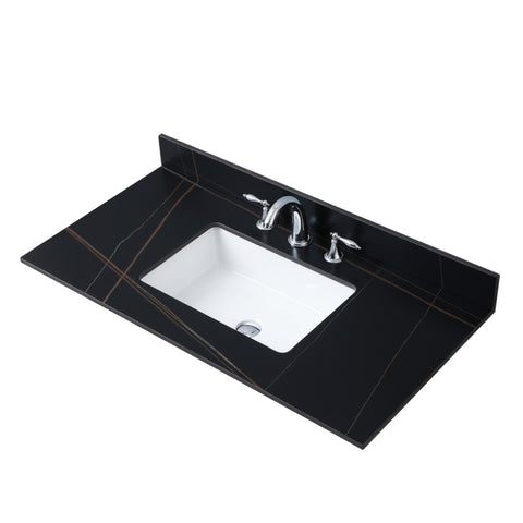 ZUN Montary 43inch bathroom stone vanity top black gold color with undermount ceramic sink and three W509128647