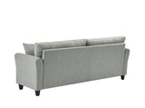 ZUN Grey Linen, Three-person Indoor Sofa, Two Throw Pillows, Solid Wood Frame, Plastic Feet 43629379