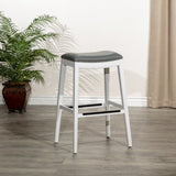 ZUN 30" Bar Height Saddle Stool, White Finish, Gray Leather Seat B046109805