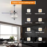 ZUN 52 Inch Crystal Ceiling Fan , Modern Electrical Fan with 5 Wood Reversible Blades, 4 Bulbs Not W1592122690