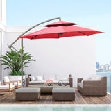 ZUN 9' 2-Tier Cantilever Umbrella with Crank Handle, Cross Base and 8 Ribs, Garden Patio Offset Umbrella W2225142545