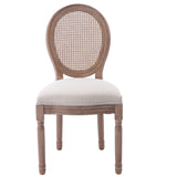 ZUN HengMing Upholstered Fabrice With Rattan Back French Dining Chair with rubber legs,Set of 2,Beige W21252317