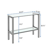 ZUN Console Table Double layer tempered glass rectangular porch black leg double layer glass tea 45718559