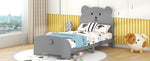 ZUN Twin Size Wood Platform Bed with Bear-shaped Headboard and Footboard,Gray WF307087AAE