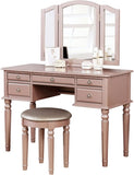 ZUN Bedroom Contemporary Vanity Set w Foldable Mirror Stool Drawers Rose Gold Color HS00F4060-ID-AHD