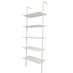 ZUN 5-Shelf Wood Ladder Bookcase with Metal Frame, Industrial 5-Tier Modern Ladder Shelf Wood 70392764