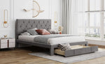 ZUN Queen Size Storage Bed Velvet Upholstered Platform Bed with a Big Drawer - Grey WF290286AAE