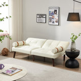 ZUN Convertible Sofa Bed Futon with Solid Wood Legs Linen Fabric Ivory W1097125596