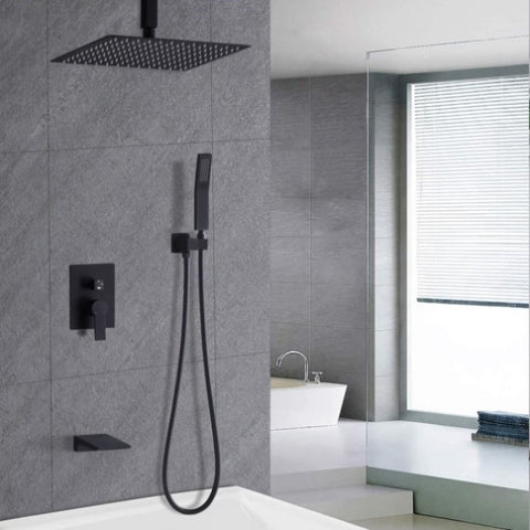 ZUN 12inch Shower System With Waterfall Tub Spout and Handheld Shower Head W121749910