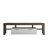 ZUN 20 minutes quick assembly brown simple modern TV stand with the toughened glass shelf cabinet W67943604