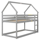 ZUN Twin over Twin Loft Bed with Roof Design, Safety Guardrail, Ladder, Grey W50446267