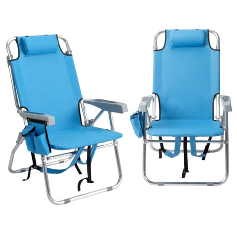 ZUN 63*70*99cm Heightened Oxford Cloth Silver White Aluminum Tube Bearing 100kg Beach Chair Blue 67374517
