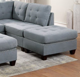 ZUN Living Room Furniture Tufted Ottoman Grey Linen Like Fabric 1pc Ottoman Cushion Nail heads Wooden B011119656