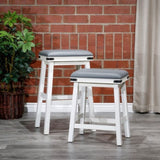 ZUN 24" Counter Stool, Antique White, Gray Leather Seat B04660623