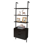 ZUN Industrial Bookshelf with Wood Drawers and Matte Steel Frame 12885722