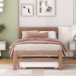 ZUN Modern Design Wooden Twin Size Platform Bed Frame with Trundle for Walnut Color W697121848