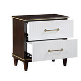 ZUN Contemporary White and Cherry Finish 1pc Two Drawers Nightstand 2-Tone Finish with Gold Trim Modern B011P149132