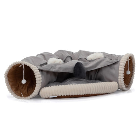 ZUN Collapsible Cat Tunnel Bed for Indoor Cats, Washable Cat Hide Tunnel with Hanging Toys and Cushion W2181P155137