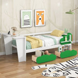 ZUN Twin Size Daybed with Desk, Green Leaf Shape Drawers and Shelves, White WF303126AAK