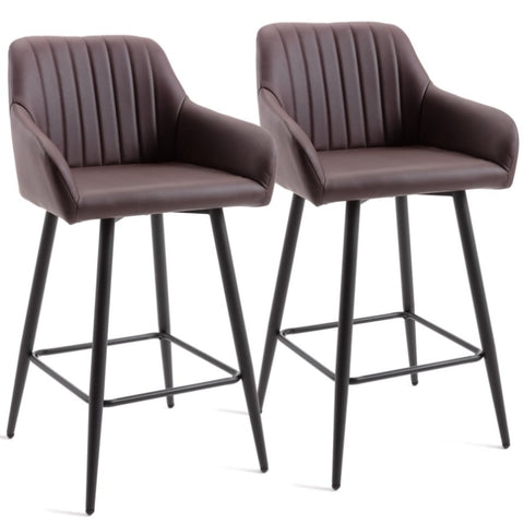 ZUN Set of 2 Brown Bar Stools PU Leather Metal Legs Dining Pub Counter Height Chairs 13624193