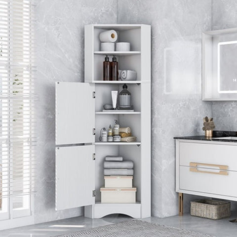 ZUN Tall Bathroom Corner Cabinet, Freestanding Storage Cabinet with Doors and Adjustable Shelves, MDF WF293800AAK