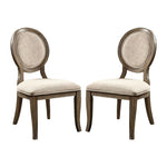 ZUN Set of 2 Padded Beige Fabric Dining Chairs in Rustic Oak Finish B016P156826