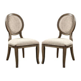 ZUN Set of 2 Padded Beige Fabric Dining Chairs in Rustic Oak Finish B016P156826