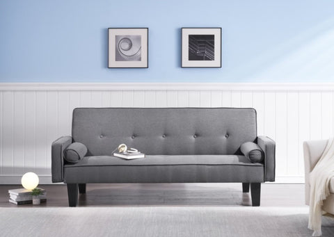 ZUN 2059 sofa convertible into sofa bed includes two pillows 72" dark grey cotton linen sofa bed for W127843493