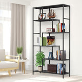 ZUN 6 Tier Black Metal Bookshelf -Sturdy and Stylish Tall Open Bookcase for Plants, Books, and Décor, 72220417