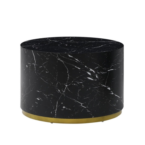 ZUN Black Marble Pattern Cocktail Table MDF with Gold Metal Base 23.62inch W876106493