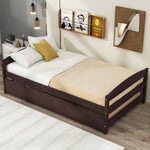 ZUN Twin Size Platform Bed with Twin Size Trundle, Espresso WF313279AAP