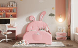 ZUN Twin size Upholstered Rabbit-Shape Princess Bed ,Twin Size Platform Bed with Headboard and WF311629AAH