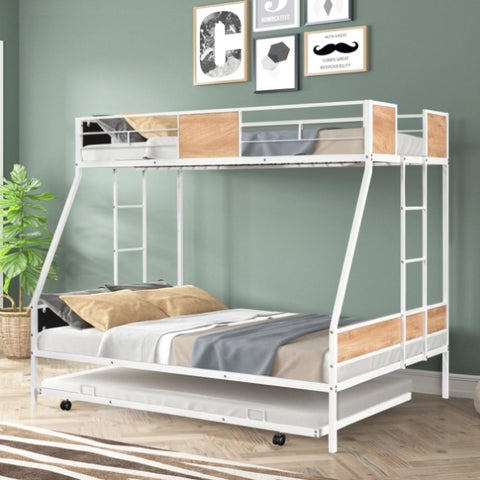 ZUN Metal Twin over Full Bunk Bed with Trundle/ Heavy-duty Sturdy Metal/ Noise Reduced/ Safety W42752429