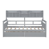 ZUN Twin size Daybed, Wood Slat Support, with Bedside Shelves and Two Drawers, Gray WF314724AAE