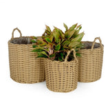 ZUN Set of 3 Multi-purposes Basket with handler - Hand Woven Wicker - Natural B046P144642