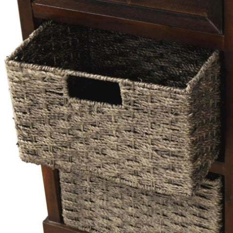 ZUN TREXM Rustic Storage Cabinet with Two Drawers and Four Classic Rattan Basket for Dining/Living WF193442AAB
