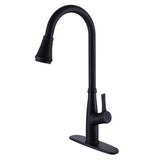 ZUN Matte Black Round Pull Out Kitchen Faucet with Cover W997125550