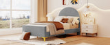 ZUN Twin Size Upholstered Platform Bed with Classic Semi-circle Shaped headboard and Mental Legs, WF314748AAE
