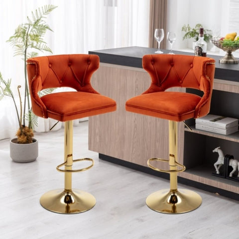 ZUN Bar Stools With Back and Footrest Counter Height Dining Chairs-Velvet Orange-2PCS/SET W67663284