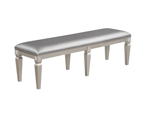 ZUN 1-Pc Modern Glam Long Bench Upholstered Seat Sparkling Embellishments Silver Gray Finish Furniture B011130714