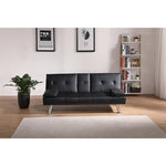 ZUN Black Leather Multifunctional Double Folding Sofa Bed for Office with Coffee Table W165880937