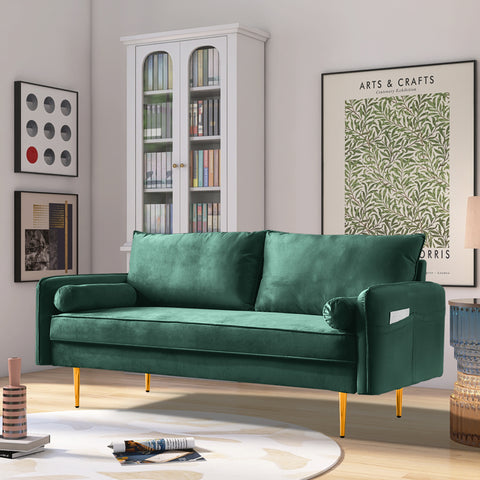 ZUN Velvet Fabric sofa with pocket-71‘’green 43172235