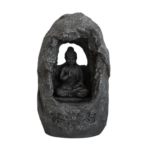 ZUN 8.3x5.9x13.6" Decorative Gray Tabletop Water Fountain with Sitting Buddha and LED Light, for Indoor W2078138938