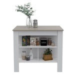 ZUN Rockaway 3-Shelf Kitchen Island White and Light Grey B06280061