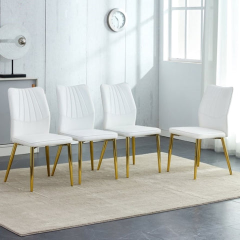 ZUN Four white dining chairs. A medieval modern chair made of PU material, equipped with soft cushions W1151135522