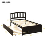 ZUN Twin size Platform Bed Wood Bed Frame with Trundle, Espresso WF194302AAP