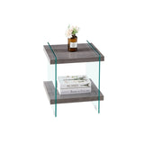 ZUN 17.72" Sleek and Sturdy Tempered Glass Leg Side Table with Dual MDF Shelves, Modern nightstand end W126570325